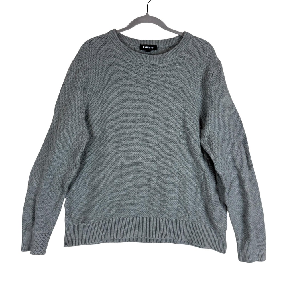 Express Sweater Mens Large Gray Waffle Knit Crewneck Cotton Pullover Casual